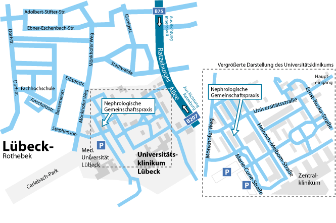 Anfahrtskizze: Nephrologische Gemeinschaftspraxis am Universittsklinikum Lbeck Ratzeburger Allee 160 Haus C4